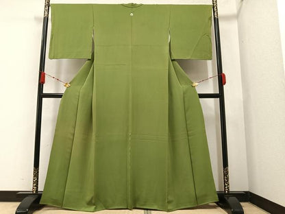 平和屋着物●上質な色無地 草色 正絹 逸品 AAAZ4885ph