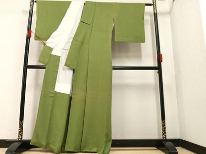 平和屋着物●上質な色無地 草色 正絹 逸品 AAAZ4885ph