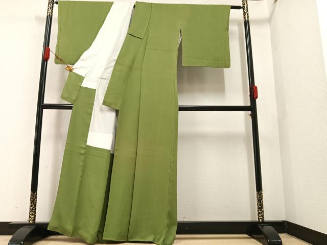 平和屋着物●上質な色無地 草色 正絹 逸品 AAAZ4885ph