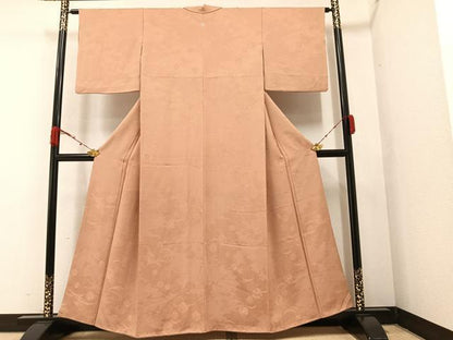 平和屋着物●上質な色無地 亀甲草花地紋 洒落柿色 正絹 逸品 AAAZ4889ph