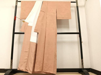 平和屋着物●上質な色無地 亀甲草花地紋 洒落柿色 正絹 逸品 AAAZ4889ph