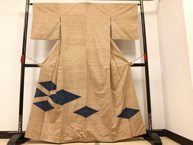 平和屋着物●色留訪問着 紬地 刺繍 刺し子 花菱文 正絹 逸品 AAAZ4904ph