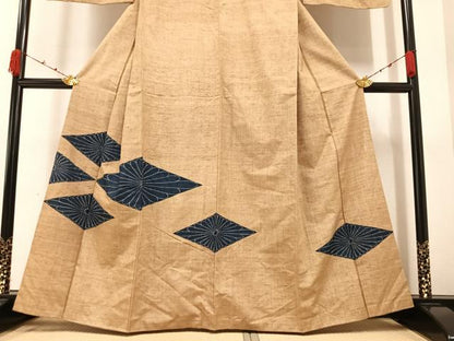 平和屋着物●色留訪問着 紬地 刺繍 刺し子 花菱文 正絹 逸品 AAAZ4904ph