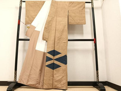 平和屋着物●色留訪問着 紬地 刺繍 刺し子 花菱文 正絹 逸品 AAAZ4904ph
