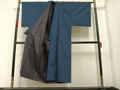 平和屋着物●男性 紬 アンサンブル 藍鉄色 正絹 逸品 AAAZ4914ph