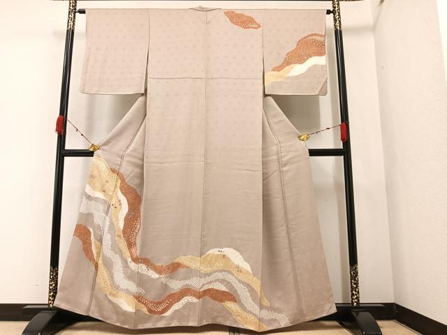 平和屋着物●訪問着 絞り 刺繍 草花文 金彩 正絹 逸品 AAAZ4929ph