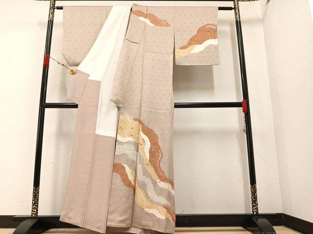 平和屋着物●訪問着 絞り 刺繍 草花文 金彩 正絹 逸品 AAAZ4929ph
