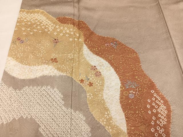 平和屋着物●訪問着 絞り 刺繍 草花文 金彩 正絹 逸品 AAAZ4929ph