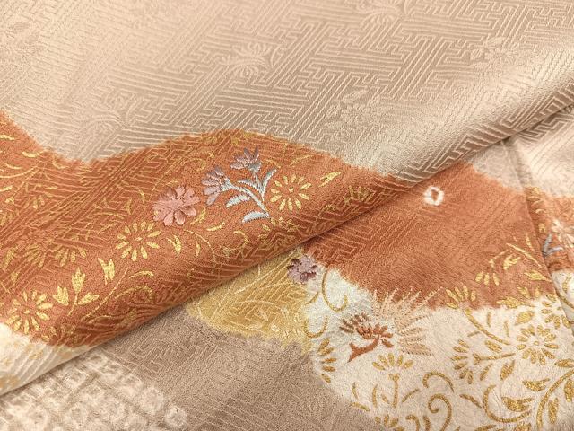 平和屋着物●訪問着 絞り 刺繍 草花文 金彩 正絹 逸品 AAAZ4929ph