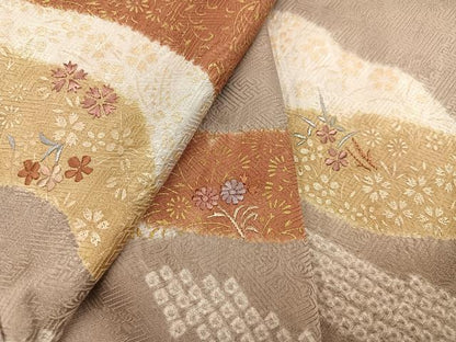 平和屋着物●訪問着 絞り 刺繍 草花文 金彩 正絹 逸品 AAAZ4929ph