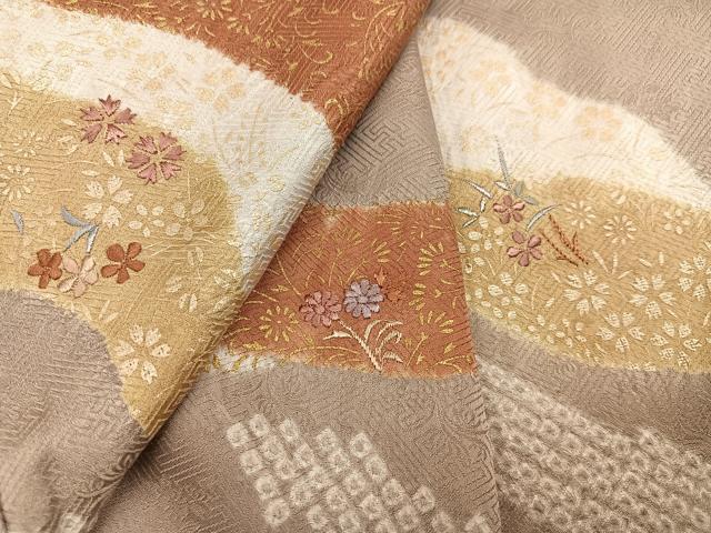 平和屋着物●訪問着 絞り 刺繍 草花文 金彩 正絹 逸品 AAAZ4929ph