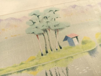 平和屋着物●訪問着 紬地 手描き 人物風景樹林文 正絹 逸品 AAAZ4931ph