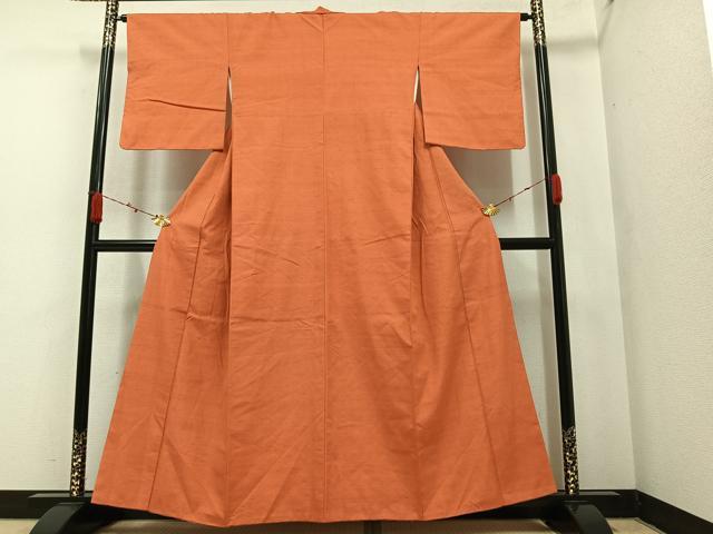 平和屋着物●上質な紬 色無地 照柿色 やまと誂製 正絹 逸品 AAAZ4932ph