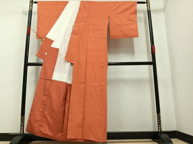 平和屋着物●上質な紬 色無地 照柿色 やまと誂製 正絹 逸品 AAAZ4932ph