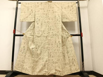 平和屋着物●上質な紬 幾何学文様 正絹 逸品 AAAZ4934ph