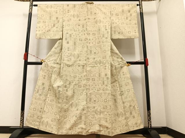 平和屋着物●上質な紬 幾何学文様 正絹 逸品 AAAZ4934ph