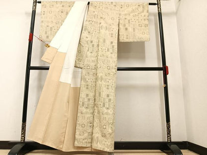 平和屋着物●上質な紬 幾何学文様 正絹 逸品 AAAZ4934ph