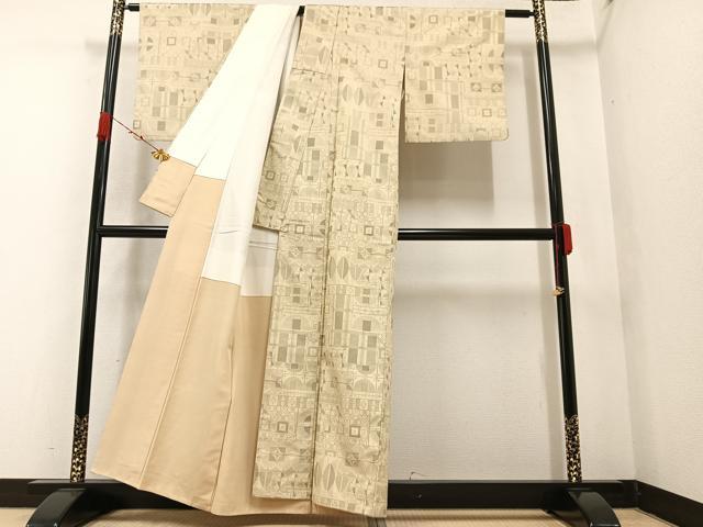 平和屋着物●上質な紬 幾何学文様 正絹 逸品 AAAZ4934ph