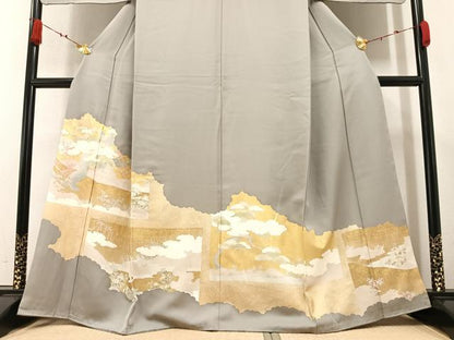平和屋着物●豪華色留袖　駒刺繍　松竹梅文　金彩　正絹　逸品　AAAZ4942ph