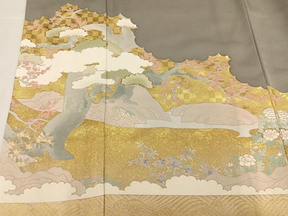 平和屋着物●豪華色留袖　駒刺繍　松竹梅文　金彩　正絹　逸品　AAAZ4942ph