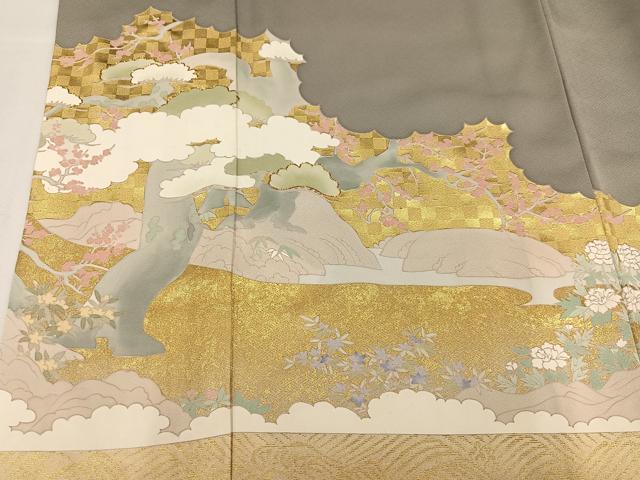 平和屋着物●豪華色留袖　駒刺繍　松竹梅文　金彩　正絹　逸品　AAAZ4942ph