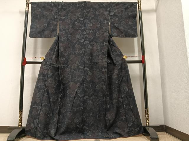 平和屋着物●結城紬 草花文 正絹 逸品 AAAZ4944ph