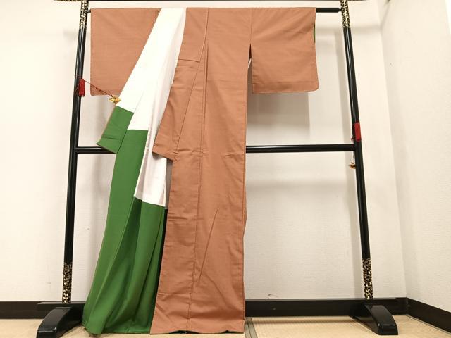 平和屋着物●上質な紬　江戸茶色　正絹　逸品　未使用　AAAZ4948ph