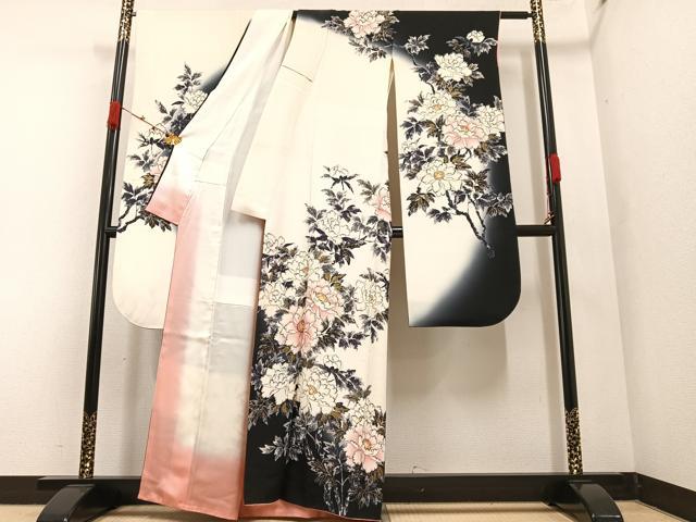 平和屋着物●十日町老舗ブランド　吉澤友禅　吾妻徳穂　振袖　手描き　牡丹　暈し染め　金彩　正絹　逸品　AAAZ4956ph