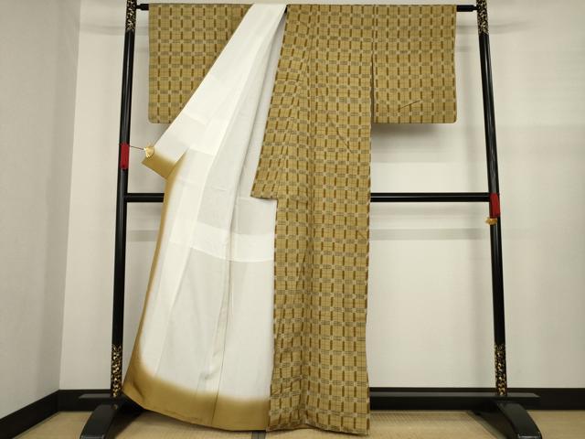平和屋着物●上質な紬 格子 正絹 逸品 AAAZ4966ck