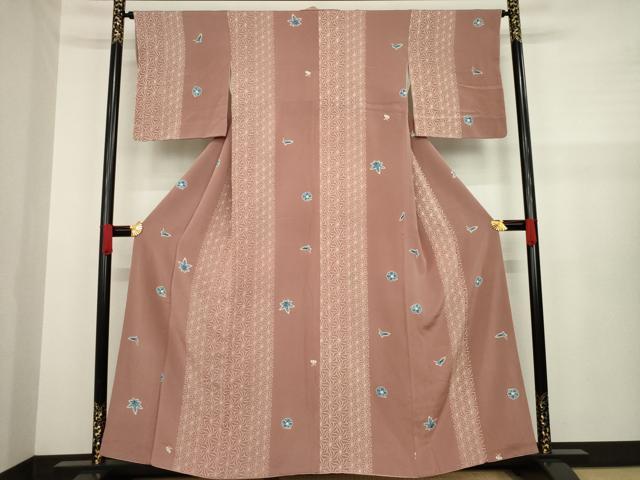 平和屋着物●上質な小紋　藍　型染め　舞花間道　正絹　逸品　AAAZ4972ck