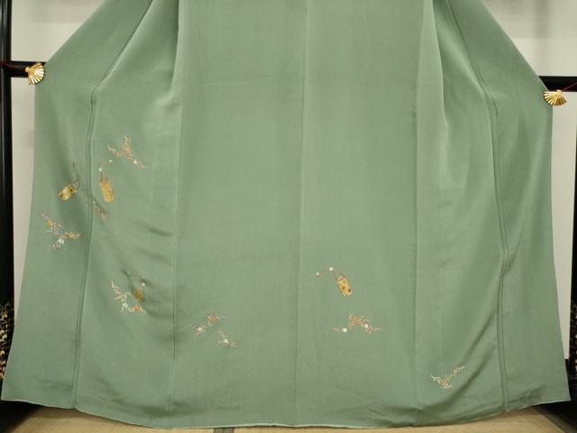 平和屋着物●訪問着 刺繍 花篭文 鬼しぼ縮緬 正絹 逸品 AAAZ4978ck