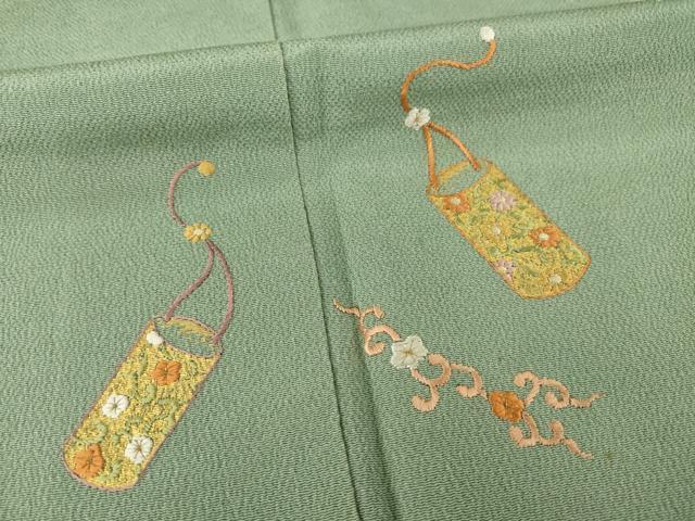 平和屋着物●訪問着 刺繍 花篭文 鬼しぼ縮緬 正絹 逸品 AAAZ4978ck