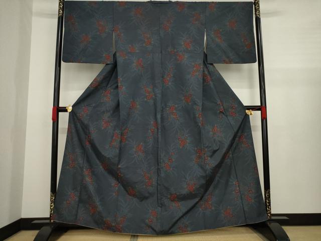 平和屋着物●本場大島紬　カタス7マルキ　草花文　正絹　逸品　AAAZ4979ck