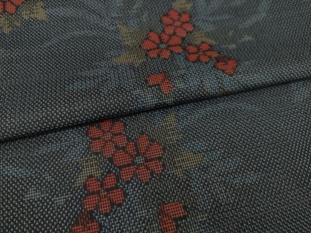 平和屋着物●本場大島紬　カタス7マルキ　草花文　正絹　逸品　AAAZ4979ck