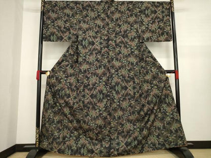 平和屋着物●本場大島紬 一元7マルキ 風景文 黒地 正絹 逸品 AAAZ4983ck
