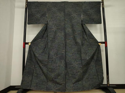 平和屋着物●本場大島紬 カタス9マルキ 風景文 黒地 正絹 逸品 AAAZ5000ck