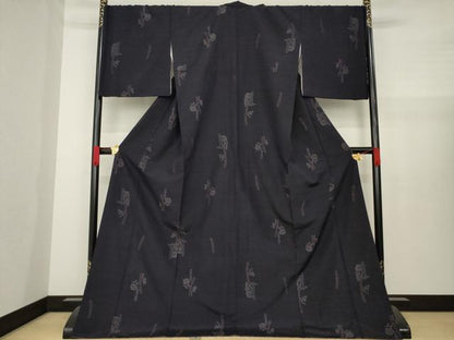 平和屋着物●結城紬 100亀甲 短冊花文 飛び亀甲柄 ロング丈 正絹 逸品 AAAZ5006ck