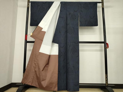 平和屋着物●結城紬 80亀甲 飾花文 正絹 逸品 AAAZ5009ck