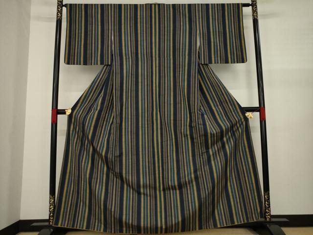 平和屋着物●上質な紬　縞　正絹　逸品　AAAZ5038ck