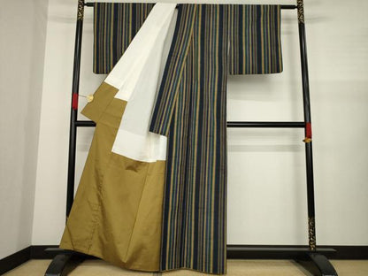 平和屋着物●上質な紬　縞　正絹　逸品　AAAZ5038ck