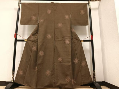 平和屋着物●結城紬　80亀甲　亀甲草花文　正絹　逸品　AAAZ5055ph
