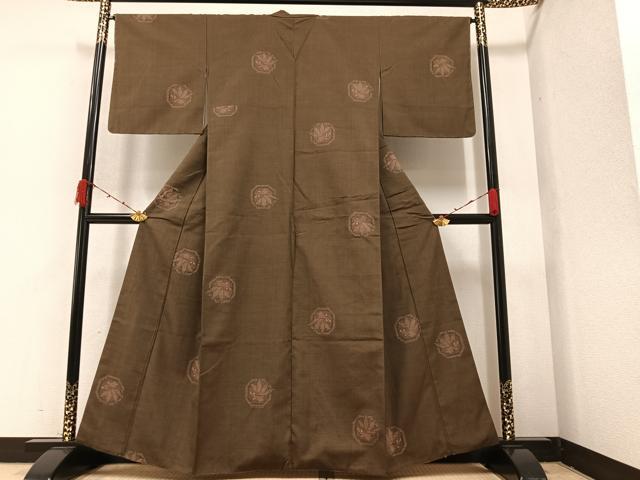 平和屋着物●結城紬　80亀甲　亀甲草花文　正絹　逸品　AAAZ5055ph