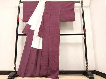 平和屋着物●上質な紬 色無地 浅蘇芳色 正絹 逸品 AAAZ5057ph