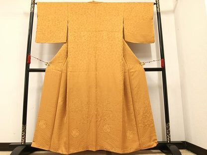平和屋着物●無地絵羽訪問着 草花文 色無地 杏色 ほていや扱い 正絹 逸品 AAAZ5087ph