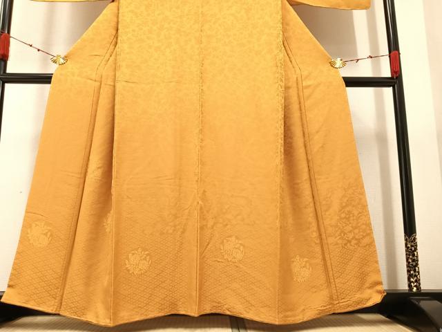 平和屋着物●無地絵羽訪問着 草花文 色無地 杏色 ほていや扱い 正絹 逸品 AAAZ5087ph