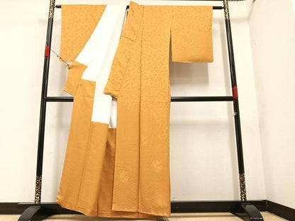 平和屋着物●無地絵羽訪問着 草花文 色無地 杏色 ほていや扱い 正絹 逸品 AAAZ5087ph