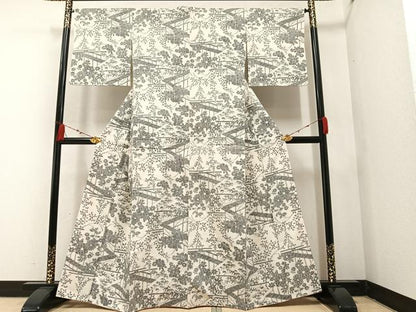 平和屋着物●本場小千谷紬 草花文 正絹 逸品 AAAZ5093ph