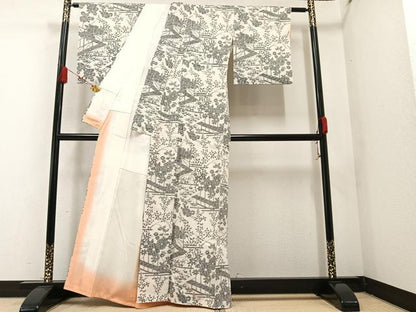 平和屋着物●本場小千谷紬 草花文 正絹 逸品 AAAZ5093ph