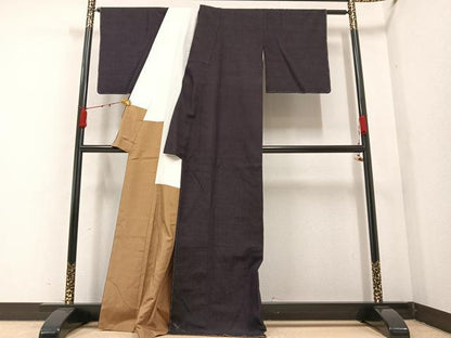 平和屋着物●結城紬　杢　赤墨色　正絹　逸品　AAAZ5094ph