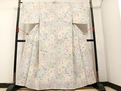 平和屋着物●上質な小紋 ろうけつ染め バティック 更紗文様 鬼しぼ縮緬 正絹 逸品 AAAZ5101ph